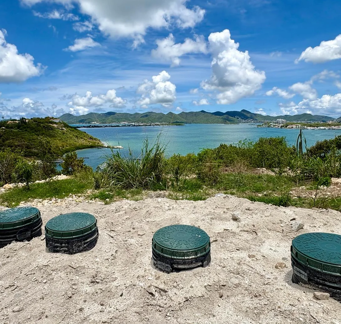 Villa with buried treatment unit lids in Saint-Martin