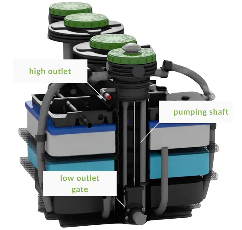 Cutaway of the fine filtration layer and outlet